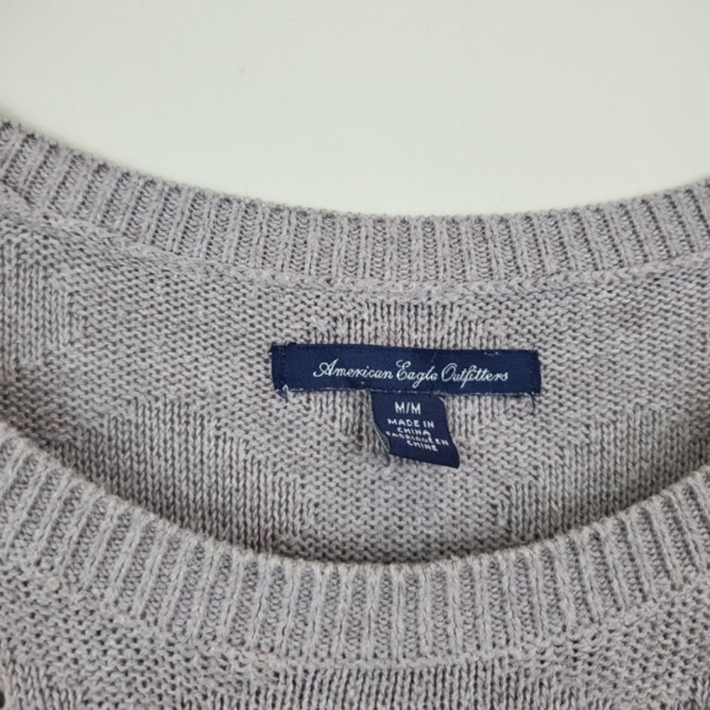 American Eagle Geometric Casual Open Knit Boho Long Sleeve Sweater Grey medium - Picture 3 of 9